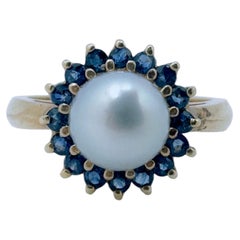Ballerina Style Grey Pearl with 0.50ctw Sapphires, 14 Karat Yellow Gold, Size 6