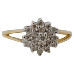 Vintage Mid-Century Diamond Cluster, Two tone 14 Karat band, 0.25ctw, Size 6.5