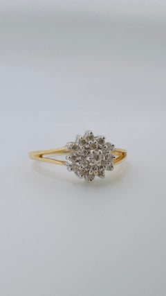 Vintage Mid-Century Diamond Cluster, Two tone 14 Karat band, 0.25ctw, Size 6.5