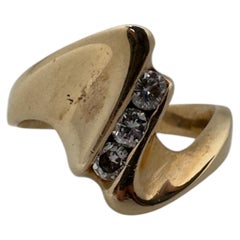Organic Free Form Style 14 Karat Yellow Gold Band with Three Diamonds, 0.25ctw