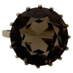 13mm Round Smoky Topaz, 6.50ct, 14 Karat Yellow Gold, Size 5 3/4