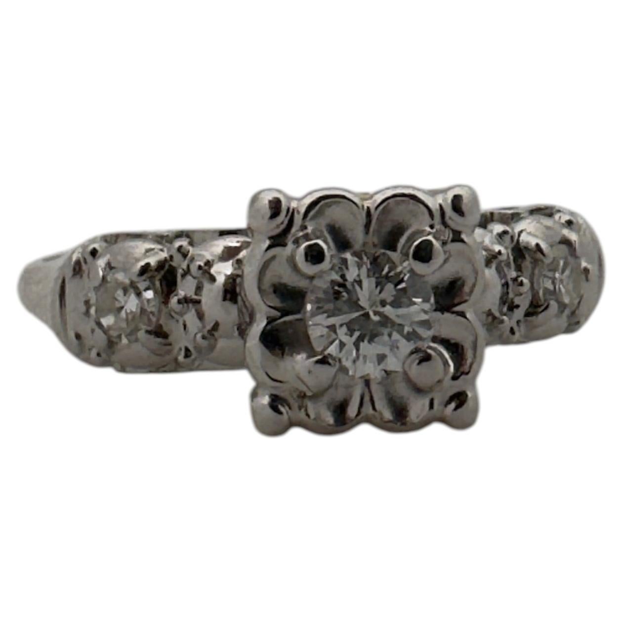 Vintage 14 Karat White Gold Engagement Ring, Size 6 3/4, 0.26 Carats For Sale