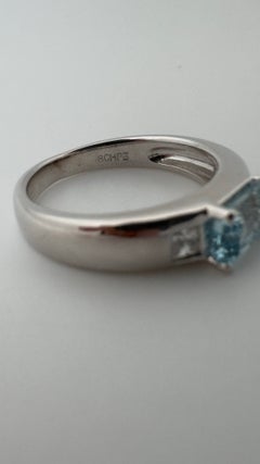 Emerald-cut Aquamarine with Accenting Princess-cut Diamonds, 0.90ct, Size 5 3/4
