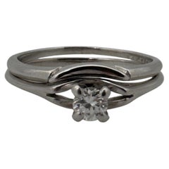 14 Karat White Gold, Singular 3.2mm Brilliant-Cut Diamond, Size 8 Wedding Set