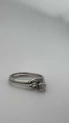14 Karat White Gold, Singular 3.2mm Brilliant-Cut Diamond, Size 8 Wedding Set