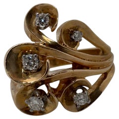 Floral Free Form Inspired Ring, 0.30ctw, 14 Karat Yellow Gold Band