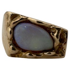 Australian Cabochon Opal, Naturally Set in 14 Karat Yellow Gold Signet Ring
