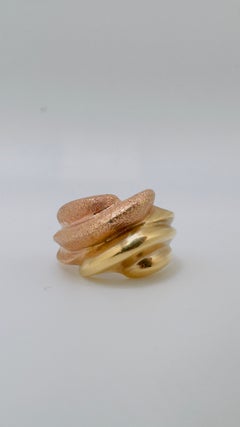 Free Form Organic Wave Design, 14 Karat Yellow and Rose Gold with Diamond Cut