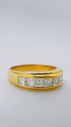 Pave-Set Asscher Cut Diamonds, 1.44ctw, 14 Karat Yellow Gold Band, Size 8