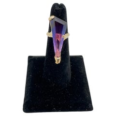 Fancy Cut Triangular Amethyst, Medium to Dark Purple Hue, 14 Karat Yellow Gold