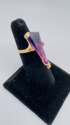 Fancy Cut Triangular Amethyst, Medium to Dark Purple Hue, 14 Karat Yellow Gold