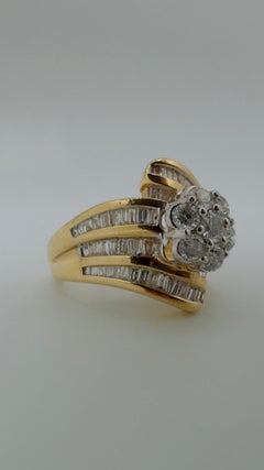 Wide Brilliant-Cut and Baguette Diamond Cluster Ring, 2.1ctw 14k Yellow Ring