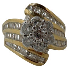 Wide Brilliant-Cut and Baguette Diamond Cluster Ring, 2.1ctw 14k Yellow Ring