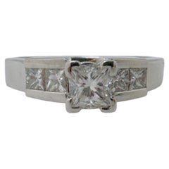 Anello di fidanzamento in oro bianco 18 carati, 1,50 ct in totale, diamanti a taglio princess, misura 7