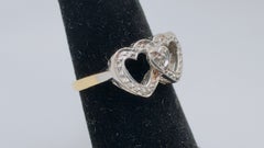 Duo Heart Ring Design with Accent Diamond, 10 Karat Two Tone, Size 5.75