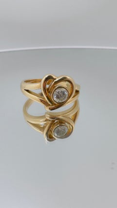 14 Karat Yellow Gold Band, Open Heart Design with Diamond Bezel Center, 0.45ct