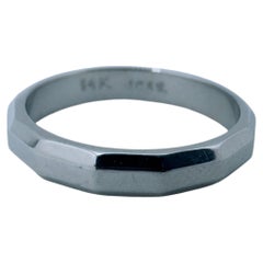 Geometric Faceted Style 14 Karat White Gold Band, 3.0mm Wide, Size 7