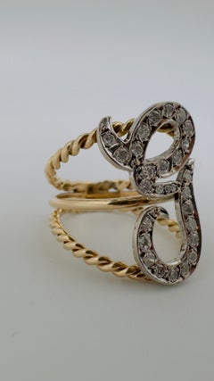 14 Karat Two Tone, Diamond Pave Cursive Letter "G", 0.84ctw, Size 7.5