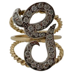 14 Karat Two Tone, Diamond Pave Cursive Letter "G", 0.84ctw, Size 7.5