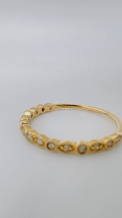 Filigree Diamond Bead Half Eternity Band, 14 Karat Yellow Gold, Size 7.75