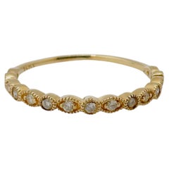 Filigree Diamond Bead Half Eternity Band, 14 Karat Yellow Gold, Size 7.75
