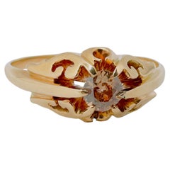Filigree Dome Ring 14 Karat Yellow Gold with 4.25mm Cognac Diamond, Size 9.25