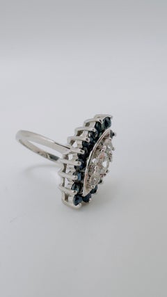 Round Dark Blue and White/Gray Spinel, Marquise Shaped Cluster, 14 Karat White