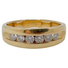 Men's 14 Karat Yellow Gold Wedding Band, Flushed Diamond Channel Setting, 0.50ct