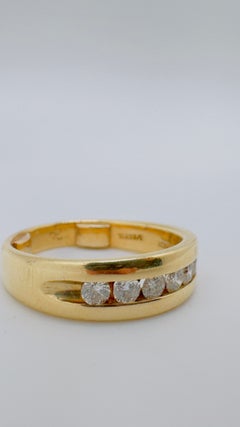 Men's 14 Karat Yellow Gold Wedding Band, Flushed Diamond Channel Setting, 0.50ct
