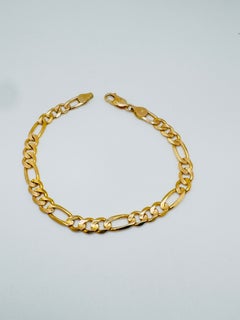 14 Karat Yellow Gold High Polish Figaro Link Bracelet, 8.5 Inches Long