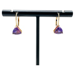 Trillion-Cut Amethysts, 1.72ctw, 14 Karat Yellow Gold Small Hoop Drop Earrings