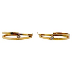 14 Karat Yellow Gold Elongated Double Bar Hoop Earrings with Diamond Accents