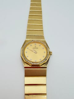 14 Karat Yellow Gold Matt Finish Concord Diamond Watch, 6 Inches Long