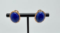 14 Karat Yellow Gold Oval Cabochon Lapis Lazuli, Bezel Set, Omega Back