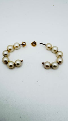14 Karat Yellow Gold Pearl Hoop Earrings, Freshwater