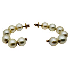 14 Karat Yellow Gold Pearl Hoop Earrings, Freshwater