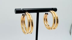 14 Karat Yellow Gold Double Hollow Bar Hoops, 5.4 Grams