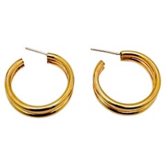 14 Karat Yellow Gold Double Hollow Bar Hoops, 5.4 Grams