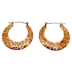14 Karat Yellow and Rose Gold Flat Hollow Hoop Earrings, Duo Textured, 2.6 Grams