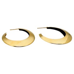14 Karat Yellow Gold Open Hollow Flat Hoop Earrings, 3.8 Grams
