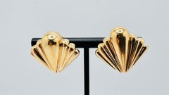 14 Karat Yellow Gold Scallop Omega Post Earrings, 13.9 Grams