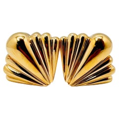 14 Karat Yellow Gold Scallop Omega Post Earrings, 13.9 Grams
