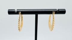 14 Karat Yellow Gold Scallop Hollow Thin Hoop Earrings, 1.70 Grams