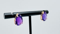 Pendientes de botón de oro amarillo de 14 quilates con amatistas en forma de pera facetadas, 5,40 ct en total