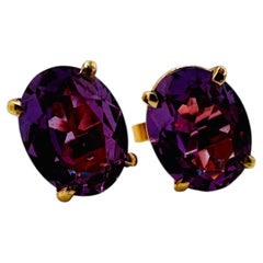 Pendientes de oro amarillo de 14 quilates con amatistas ovaladas, engaste tipo cesta, 5,0 ct en total