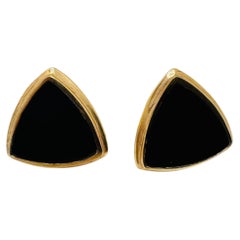 14 Karat Yellow Gold Trillion-Cut Onyx Stud Earrings, 1.65 Grams