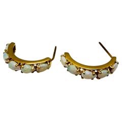 14 Karat Yellow Gold Half Hoop Drop Earrings, Pear Shaped Opals, 1.23ctw