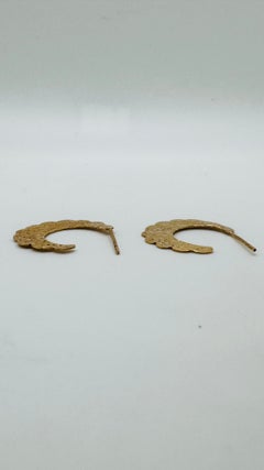14 Karat Yellow Gold Half Hoop Flat Hammer Texture Drop Earrings