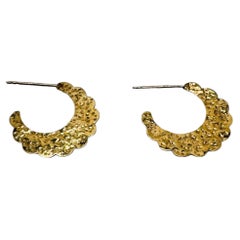 14 Karat Yellow Gold Half Hoop Flat Hammer Texture Drop Earrings