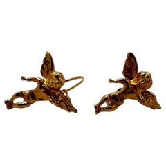 14 Karat Yellow Gold Angel Baby Drop Earrings, Leverback